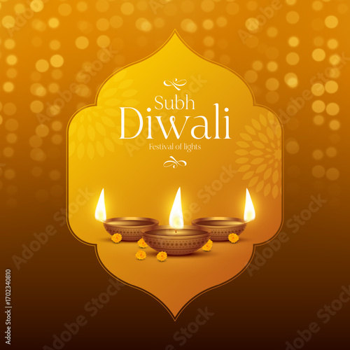 Happy Diwali - festival of lights colorful poster template design with decorative diya lamp. vector illustration.  Indian festival of lights Happy Diwali, holiday Background, Diwali celebration.