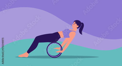 Woman Performing Pilates Exercise with a Pilates Wheel for Health and Wellness