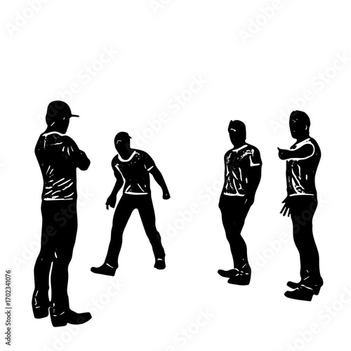 Silhouette vector of small group of men in casual conversation, teamwork or social interaction concept