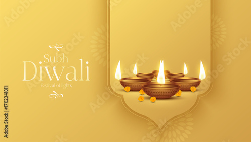 Happy Diwali - festival of lights colorful poster template design with decorative diya lamp. vector illustration.  Indian festival of lights Happy Diwali, holiday Background, Diwali celebration.