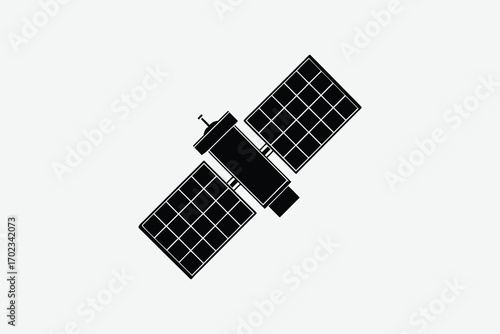 a satellite with solar panels in space silhouette