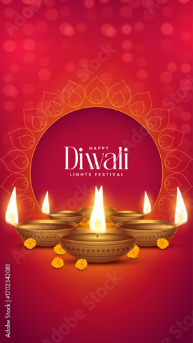 Happy Diwali - festival of lights colorful poster template design with decorative diya lamp. vector illustration.  Indian festival of lights Happy Diwali, holiday Background, Diwali celebration.