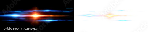 Abstract Light Beam with Colorful Glows and Motion Display on Black and Transparent Background, cutout, png