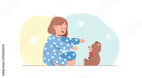 A Child's Sweet Moment Of Playfulness And The Delightful Company Of Her Teddy Bear