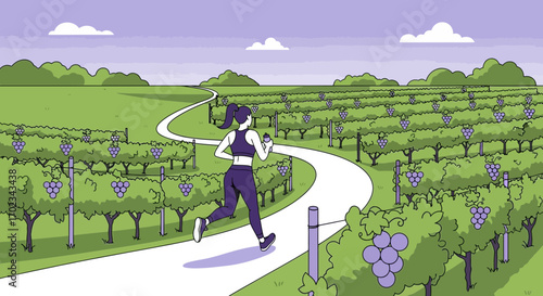 Animated Runner Navigating Vineyard Road For Fitness And A Healthy Lifestyle