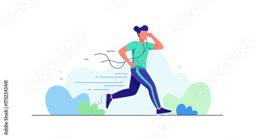 Animated Runner Listening To Music And Enjoying A Dynamic Exercise, Healthy Way to Run