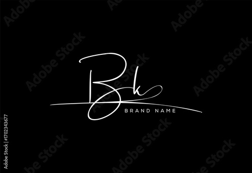 BK letter elegant cursive beauty handwriting logo.