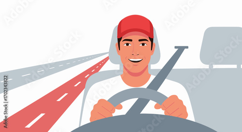A Happy Driver Enjoying A Journey On The Road With Confidence And Serenity