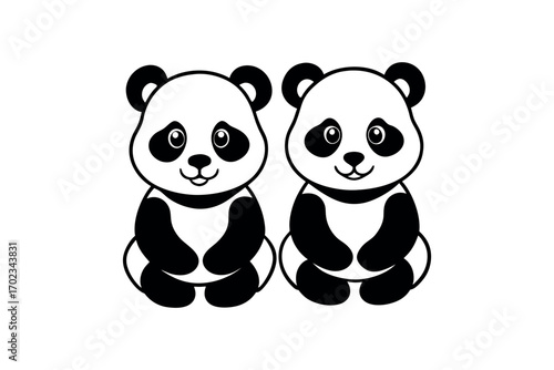 two panda bears sitting side by side silhouette