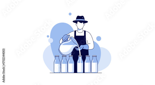Artisan Pours Dairy Product Into Bottles Freshly Prepared For Consumption