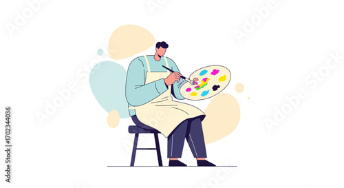 Artist At Work: Illustrative Composition Featuring Creative Painting Process with a Brush