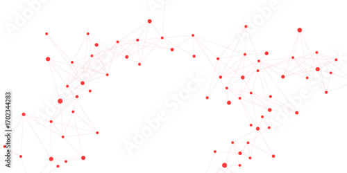 Abstract dots and lines connection on white background. Minimalist science and technology design with plexus. Suitable for chemistry, big data visualization and communication. Vector