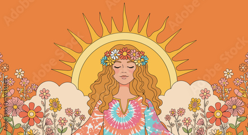Psychedelic woman illustration for wellness retreats and creative marketing campaigns