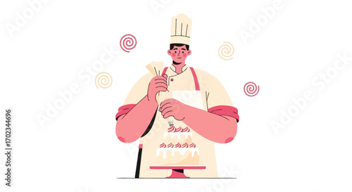 Artistic Representation of Chef Designing a Cake with Creativity and Precision