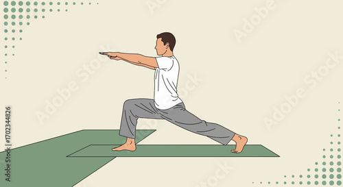 A Person Performing Yoga Exercise In A Lunge Position On A Yoga Mat