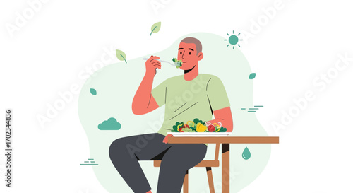A Person Relaxes While Eating Fresh Healthy Food, Enjoying The Sunshine