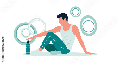 A Person Resting After Exercise And Reaching For Their Water Bottle To Hydrate