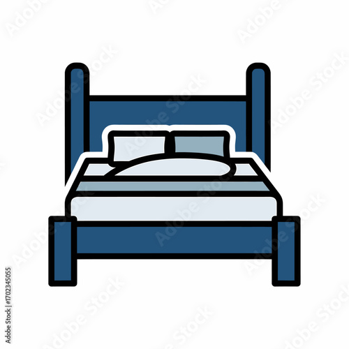 Simple blue bed illustration with headboard, footboard, pillows, and blanket, depicting a comfortable sleeping arrangement.