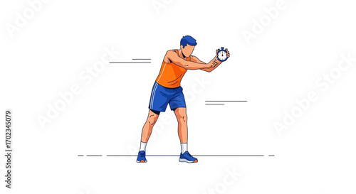 Athlete Holding Stopwatch Illustrating Time Management and Striving For Efficiency