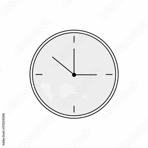 Simple line art drawing of a round analog clock face with hands indicating the time, isolated on a white background.