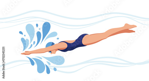 Athlete Launches Into Water Creating Dynamic Splashes, Swimming And Achieving Goals