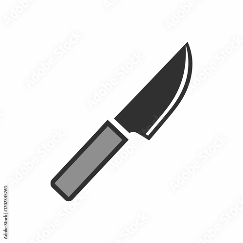 A simple graphic illustration of a kitchen knife with a dark blade and a grey handle, angled diagonally.