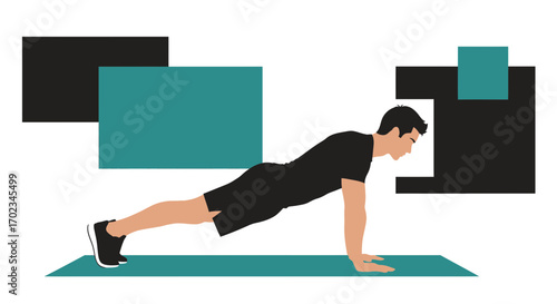 Athlete Performing Simple Exercise Routine Concept With Geometric Background