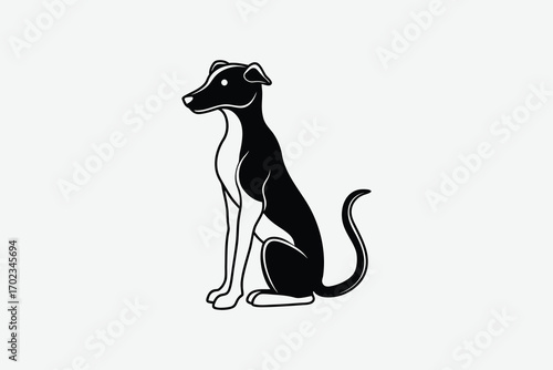 a sleek dog sitting upright with distinct features silhouette