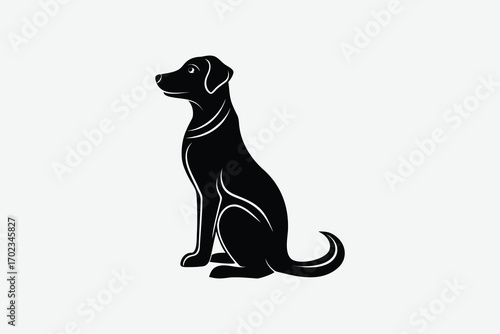a dog sitting upright with distinct curves silhouette