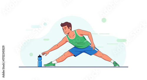 Athlete Reaching for Water Bottle After Workout, Stretching for Recovery and Fitness