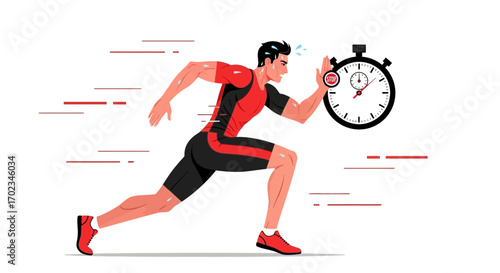 Athlete Sprinting With Timer Illustrates Speed, Endurance, And Time Management