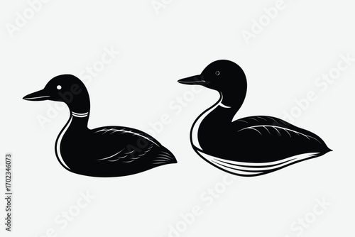 two ducks facing opposite directions with distinct features silhouette