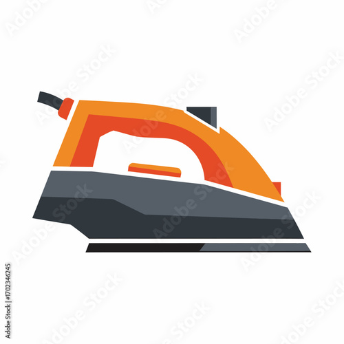 A modern electric steam iron with an orange and dark grey design.