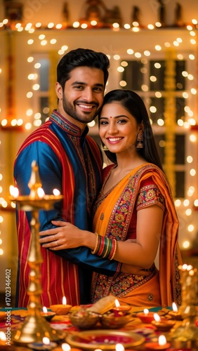Attractive Indian Couple. Traditional Festival Portrait.