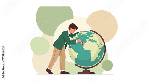A Young Explorer Mapping And Marking Locations Around The Globe For Discovery