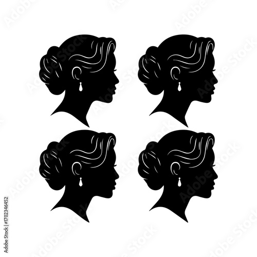 elegant female profile silhouette with floral hair bun