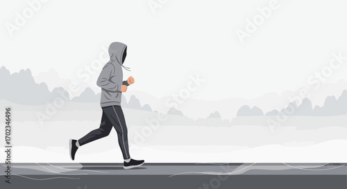 Athletic Silhouette Runs Through Scenic Vista Illustrating Fitness And Outdoor Activity