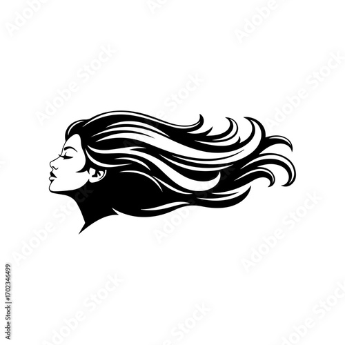 Female Profile Silhouette with Blowing Hair
