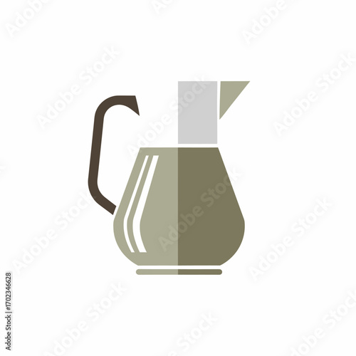 Stylized graphic illustration of a pitcher or jug with a handle and spout, in muted green and grey tones.