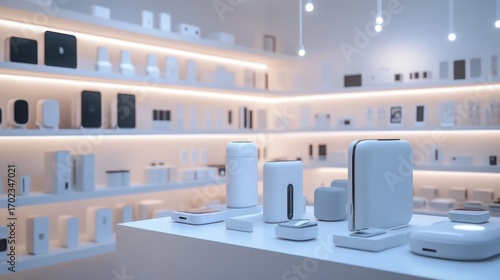 Wallpaper Mural Modern tech display showroom, showcasing smart home devices. Possible use Stock photo for online retail or home tech magazines Torontodigital.ca