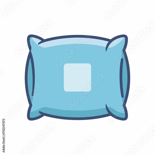 A simple, light blue pillow with a lighter square in the center, depicted in a clean, cartoonish style.
