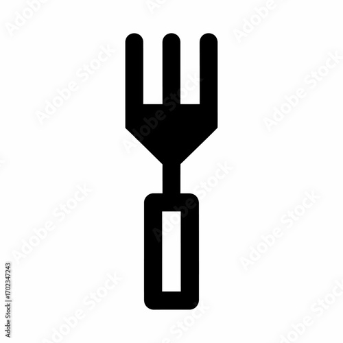 A black silhouette icon of a three-pronged fork with a handle, depicted against a plain white background.