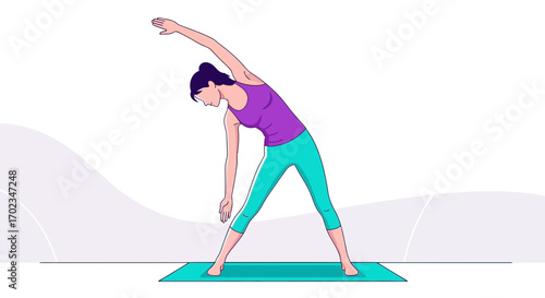 Active Female Practicing Yoga, Promoting Wellness And Healthy Lifestyle Throughout Stretching