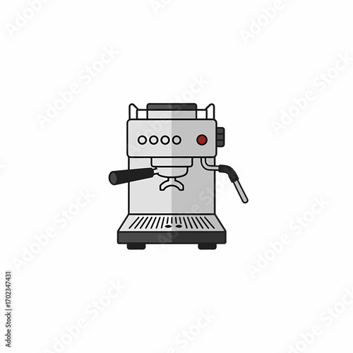 An illustration of a modern espresso coffee machine with a portafilter and steam wand.