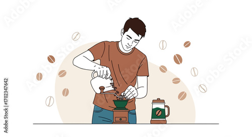 Barista Preparing Coffee: A Fresh, Minimalist Vector Illustration for Creative Projects