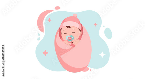 Adorable Baby Wrapped In Pink Swaddle Sleeping Peacefully on a Stylish Background