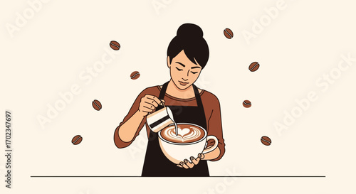 Barista Skillfully Crafting Latte Art with Exquisite Precision and Artistic Flourish