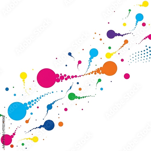 A dynamic design featuring colorful circles and dots, creating a vibrant and energetic composition.