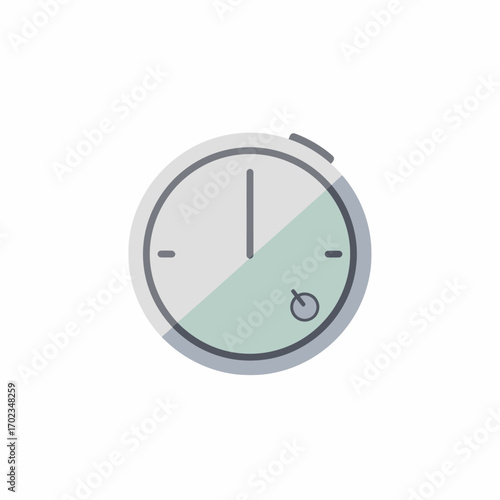 A flat design icon depicting a timer or stopwatch with a power button symbol, showing a partial green fill.
