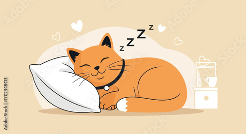 Adorable Feline Snoozing Peacefully on a Pillow, Enjoying a Relaxing Slumber Dream